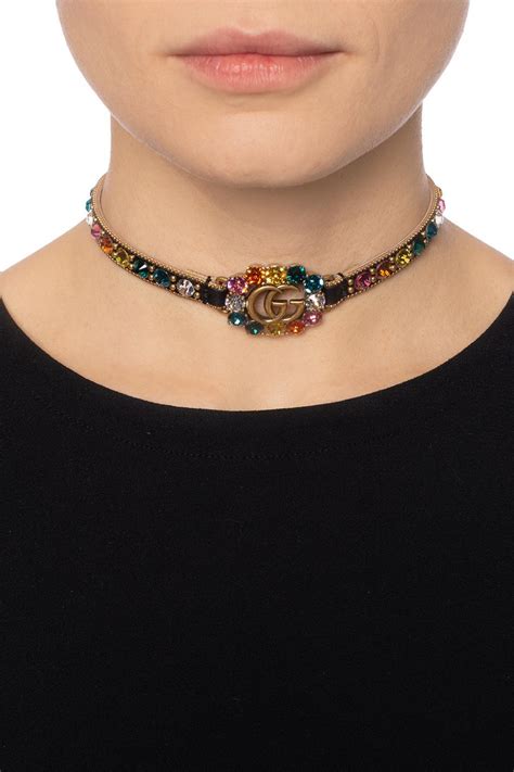 gucci embellished leather choker-women black noro|Gucci Embellished Choker in Black .